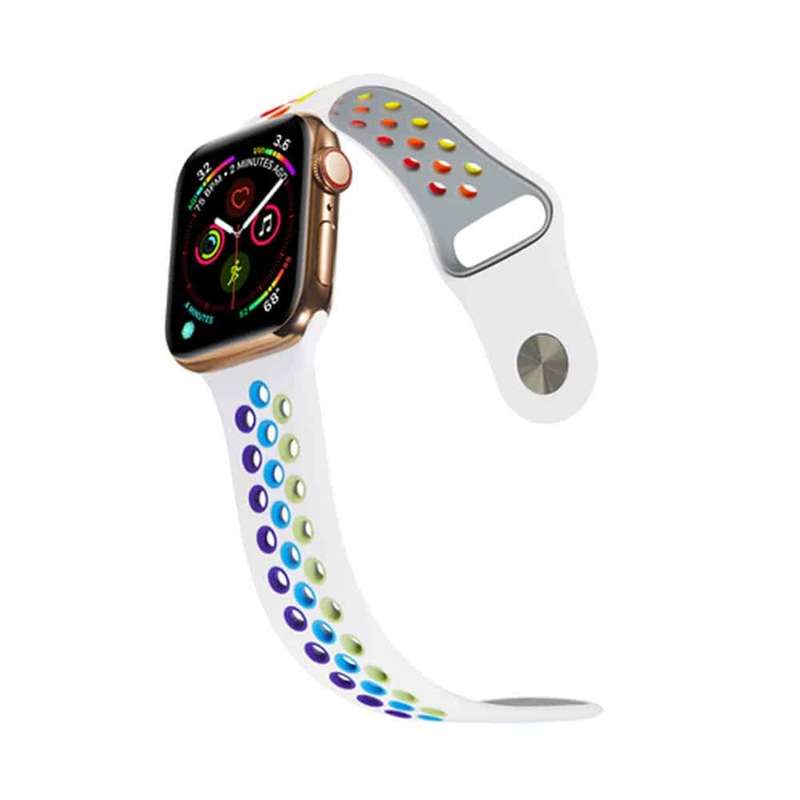 Killer Deals Silicone Strap for 42/44/45/49mm Apple Watch (S/M)- White & Rainbow