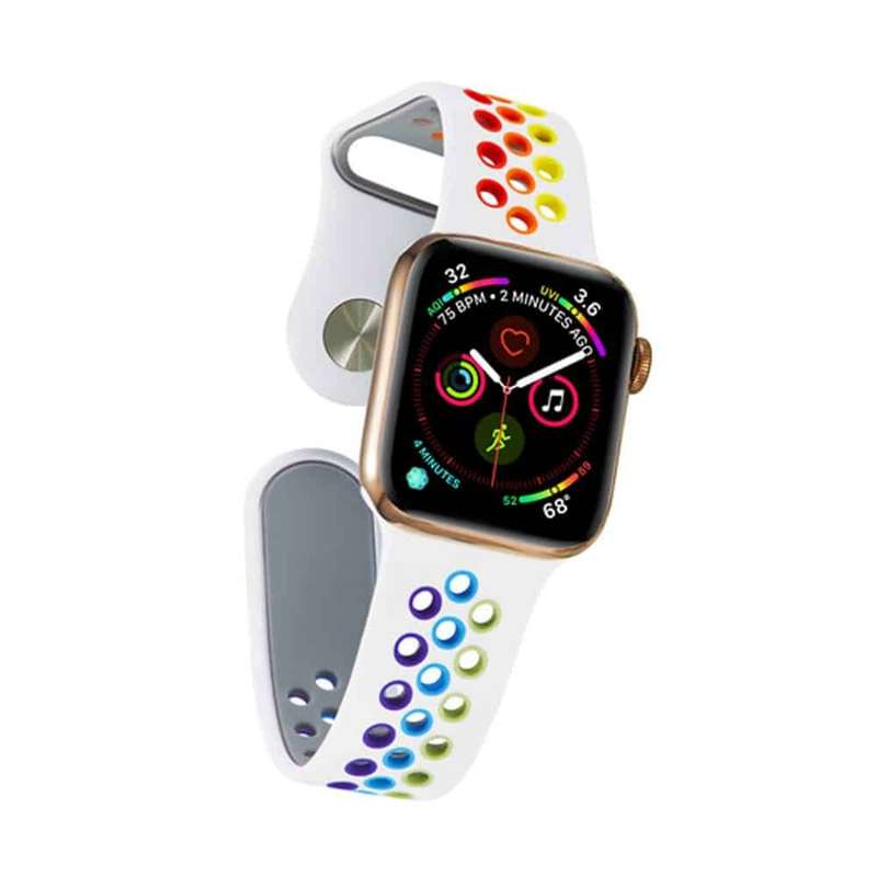 Killer Deals Silicone Strap for 42/44/45/49mm Apple Watch (S/M)- White & Rainbow