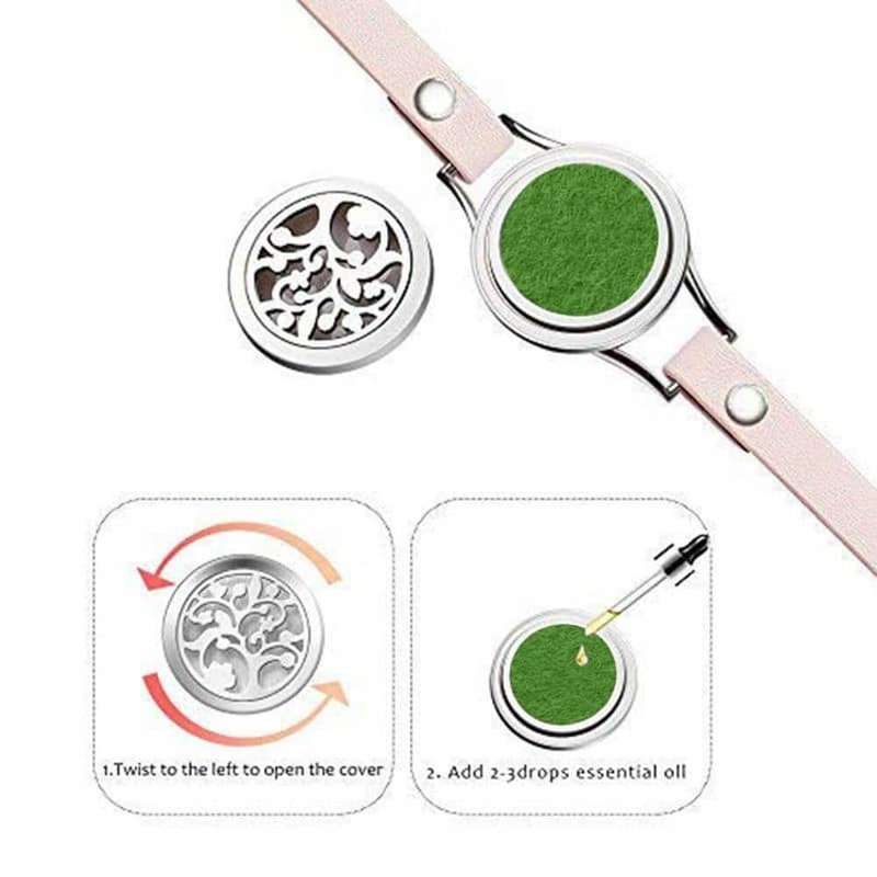 Killer Deals Stainless Steel Essential Oil Diffuser Locket on Leather Bracelet S/M Gold Pink
