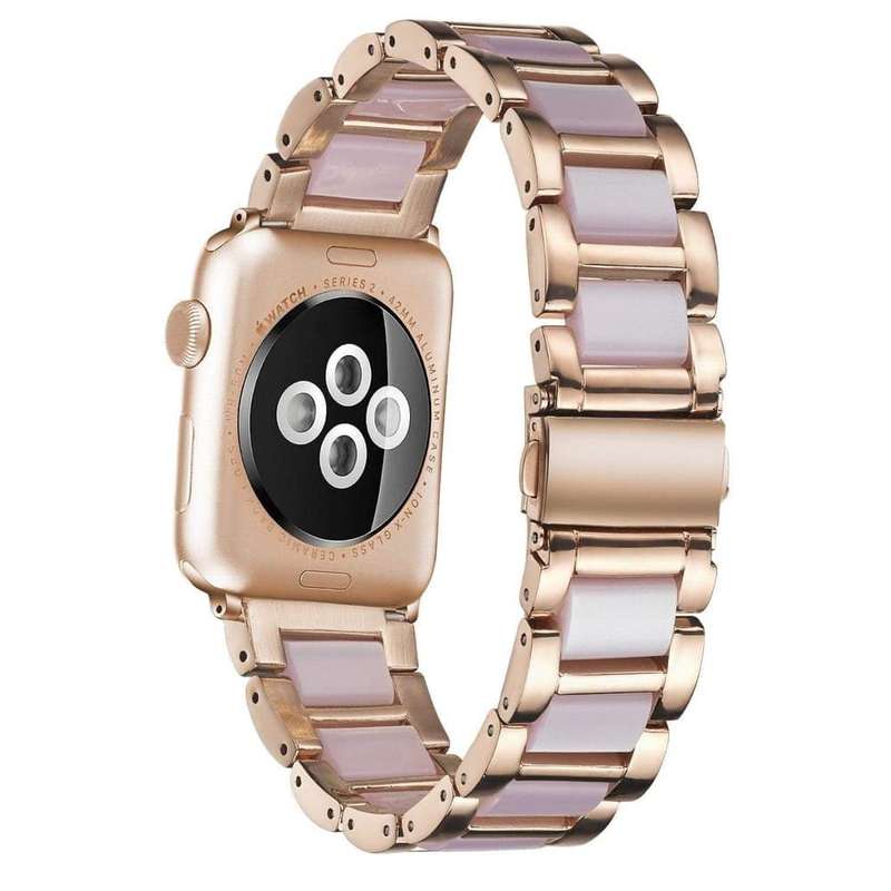 Killer Deals Resin & Stainless Steel Strap for 42/44/45/49mm Apple Watch- Pink & Rose Gold