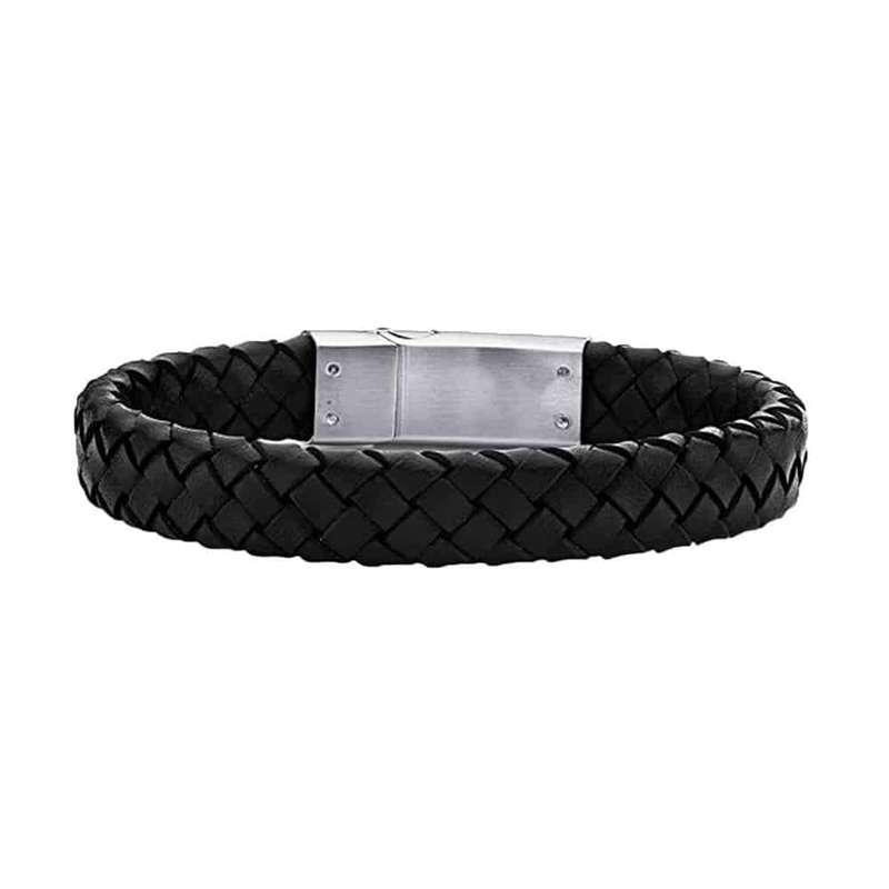 Killer Deals Braided Black Vegan PU Leather & Stainless Steel Bracelet- M/L