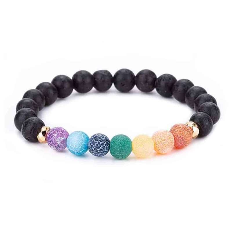 7 Chakra Healing Meditation Rainbow Agate Stone Beaded Charm Bracelet