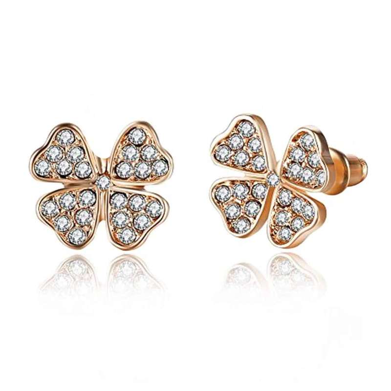 Rose Gold-Plated Pave Set Austrian Crystal Clover Earrings