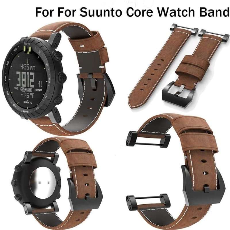 Hand-Stitched Genuine Leather Strap for Suunto Core- Brown