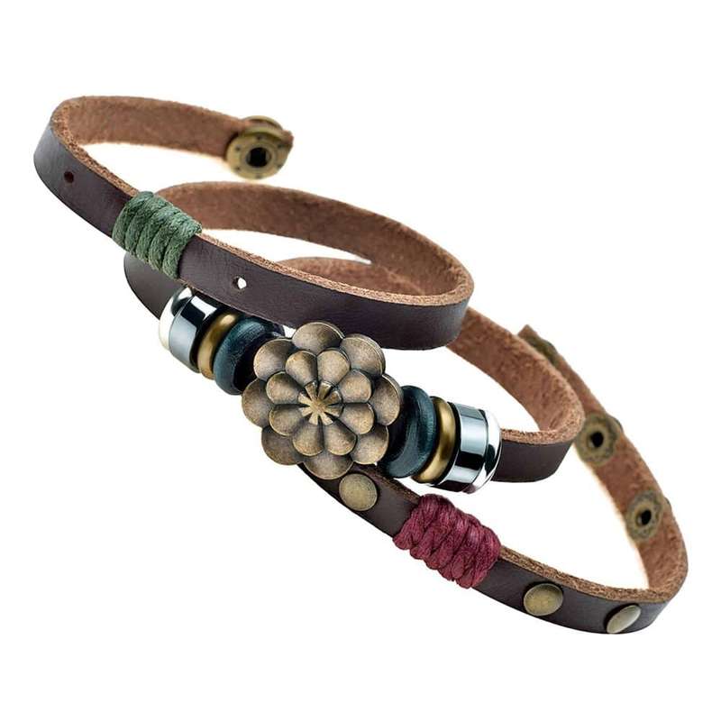 Killer Deals Handmade Lucky Lotus Flower PU Vegan Leather Bracelet - L/XL