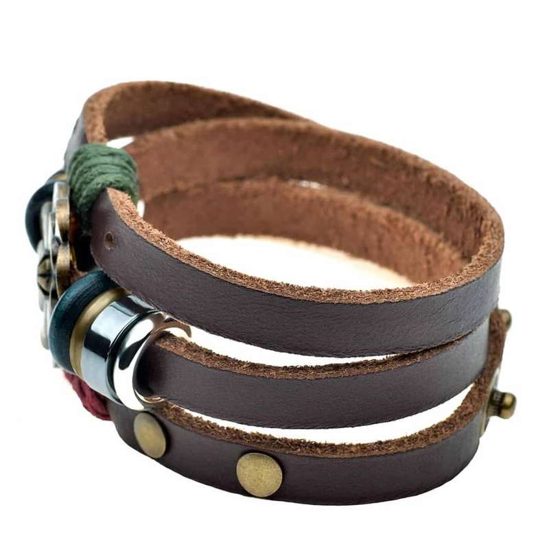 Killer Deals Handmade Lucky Lotus Flower PU Vegan Leather Bracelet - L/XL