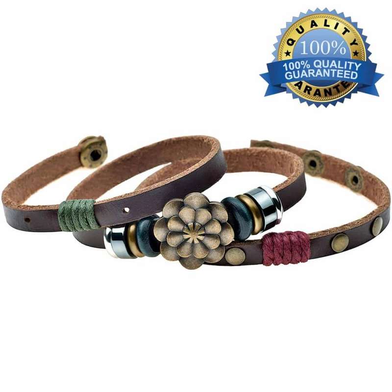 Killer Deals Handmade Lucky Lotus Flower PU Vegan Leather Bracelet - L/XL