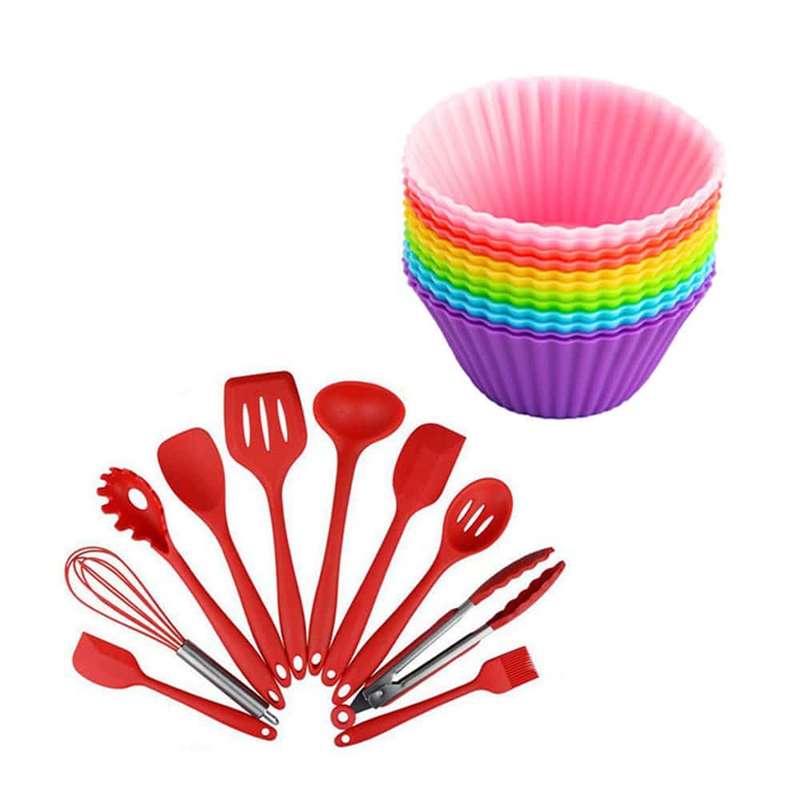 Killer Deals 10-Piece Baking/Cooking Silicone Utensil Set & Muffin Mould Combo