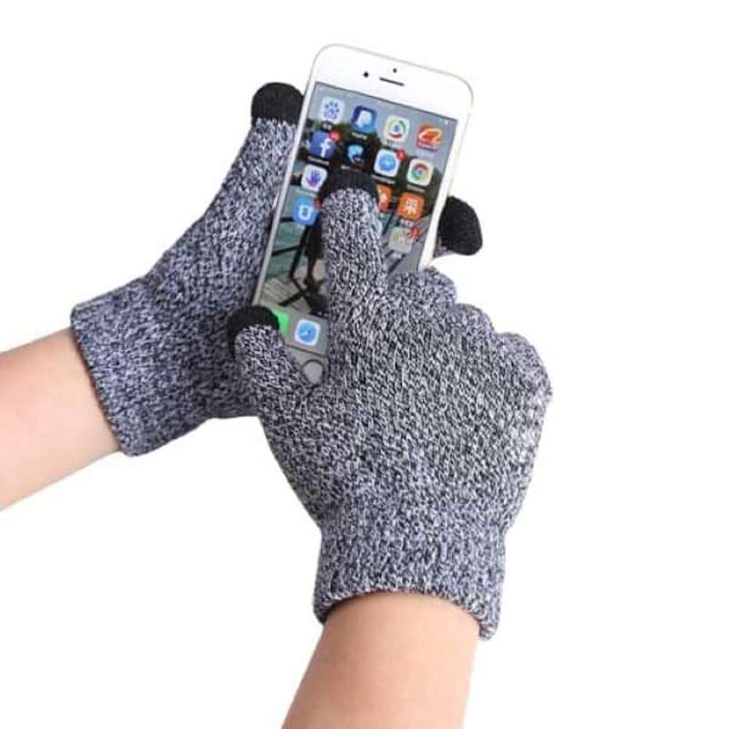 winter knit anti-slip thermal texting gloves - Grey (M/L)