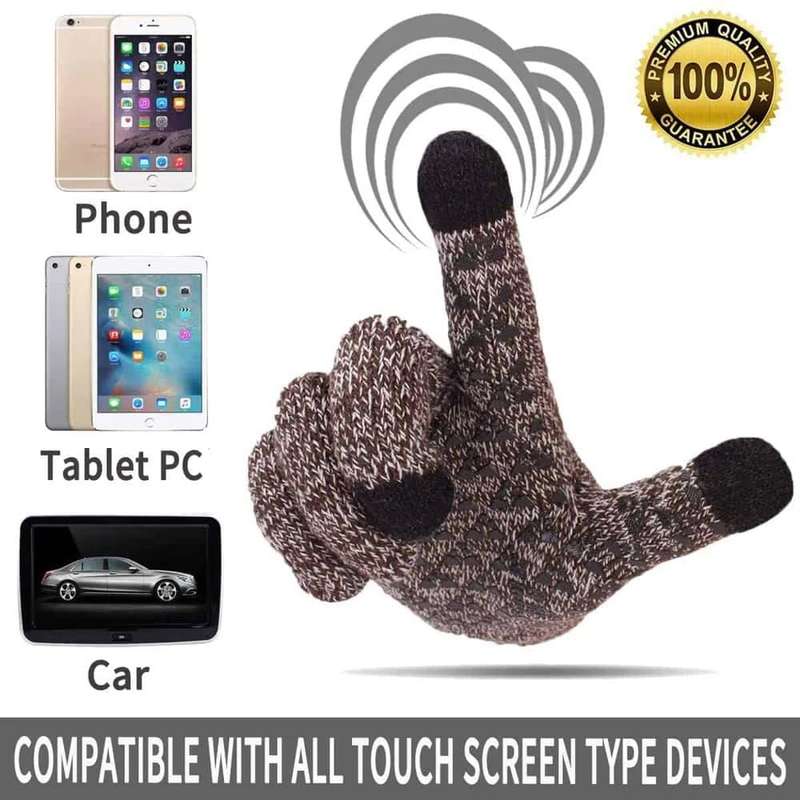 winter knit anti-slip thermal texting gloves - Grey (M/L)