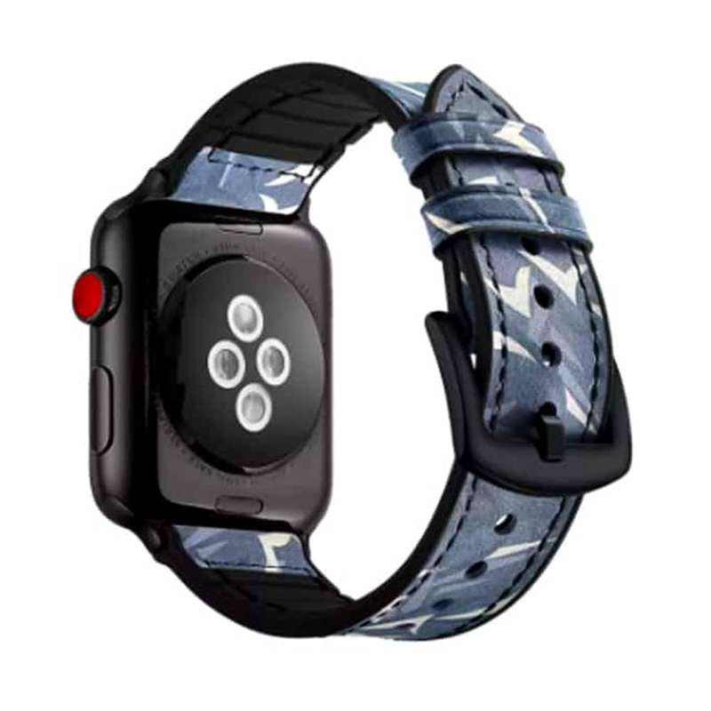 Killer Deals Genuine Leather & Silicone Strap for 42/44/45/49mm Apple Watch- Green Camo
