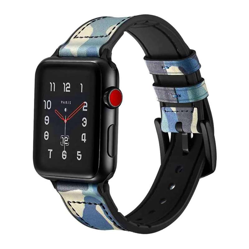 Killer Deals Genuine Leather & Silicone Strap for 42/44/45/49mm Apple Watch- Green Camo