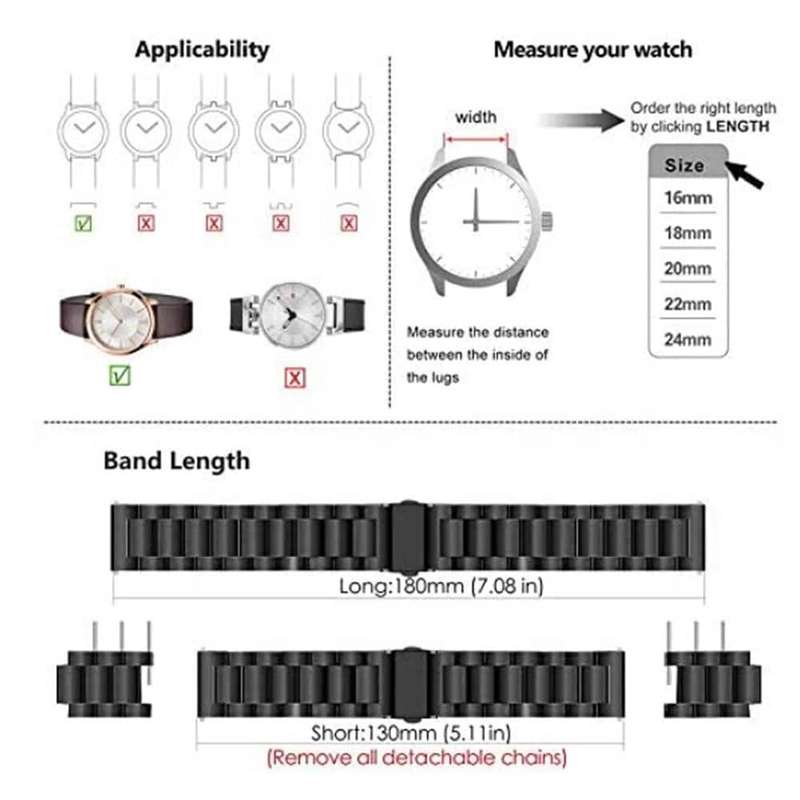 Killer Deals 24mm watch 3 links stainless -steel strap - Silver