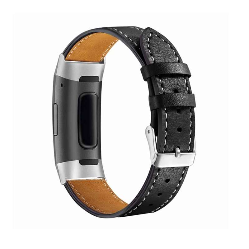 PE Leather Strap for Fitbit Charge 3/4, Sense - Black