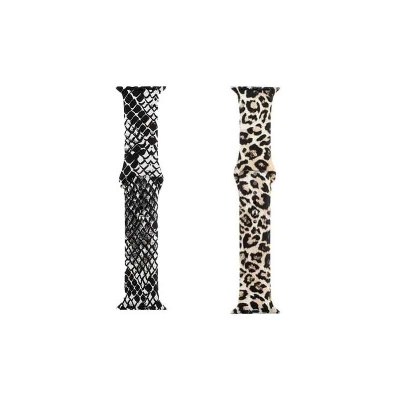 Killer Deals Silicone Strap for 38/40/41mm Apple Watch- Snake Skin & Leopard- S/M 2 Pack