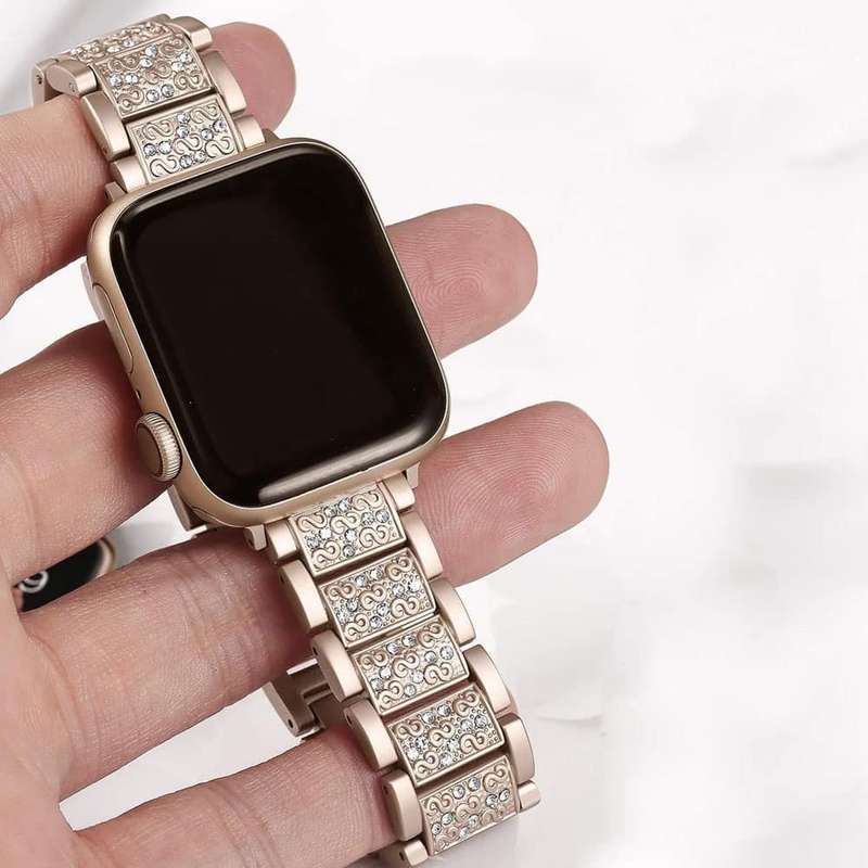 38/40/41mm Apple Watch diamond rhinestone strap + tool - Retro gold
