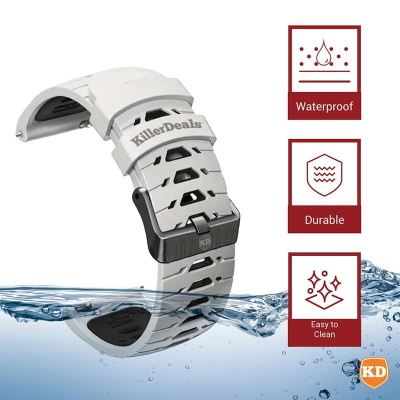 Killer Deals 22mm Universal Watch Silicone Strap for Garmin Samsung Huawei- White & Black