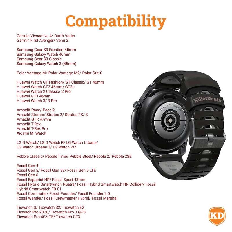 Killer Deals 22mm Universal Watch Silicone Strap for Garmin Samsung Huawei- White & Black