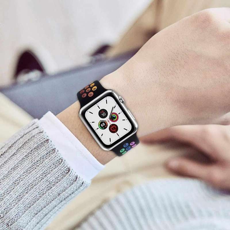Killer Deals Silicone Strap for 42/44/45/49mm Apple Watch (S/M)- White & Rainbow