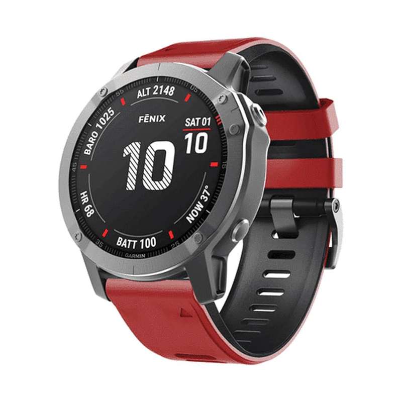 Killer Deals 26mm Quick Fit Garmin Fenix 5X Silicone Strap - Red & Black (5X/6X/3/3HR)
