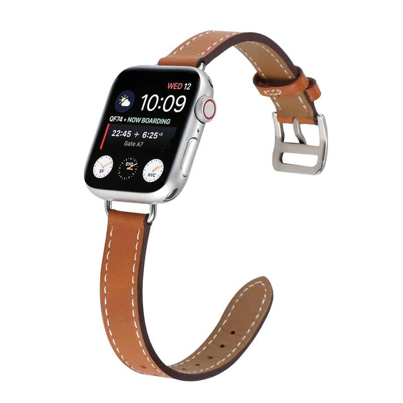 Killer Deals Slim Leather Band Strap for Apple Watch 42/44/45/49mm - Brown