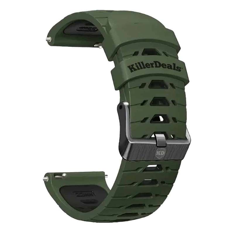 Killer Deals 22mm Universal Watch Silicone Strap for Garmin Samsung Huawei- Dark Green & Black