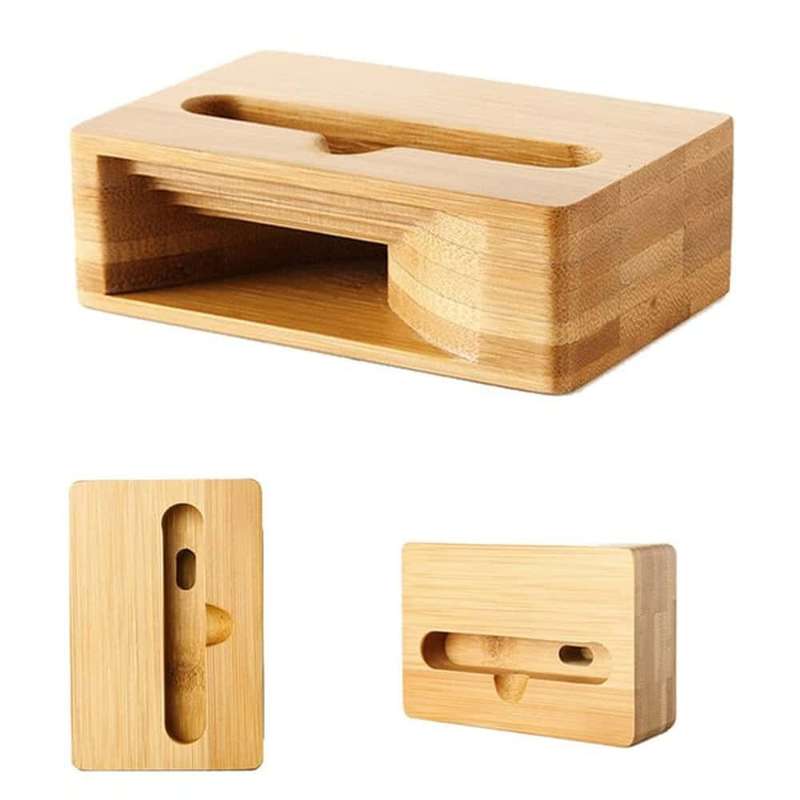 Universal Phone Wooden Bamboo Docking Stand & Sound Amplifier x2 Combo