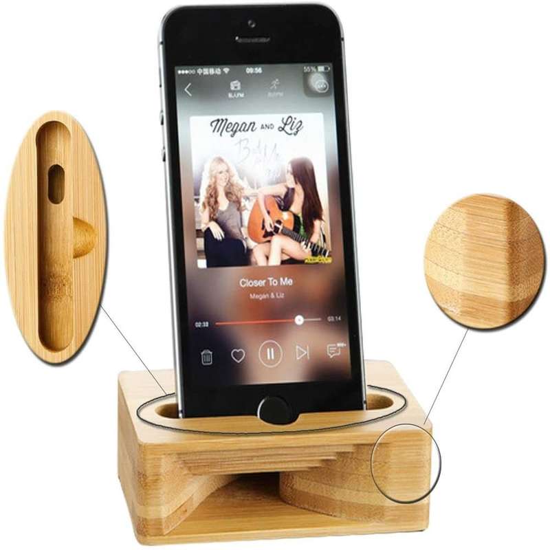 Universal Phone Wooden Bamboo Docking Stand & Sound Amplifier x2 Combo