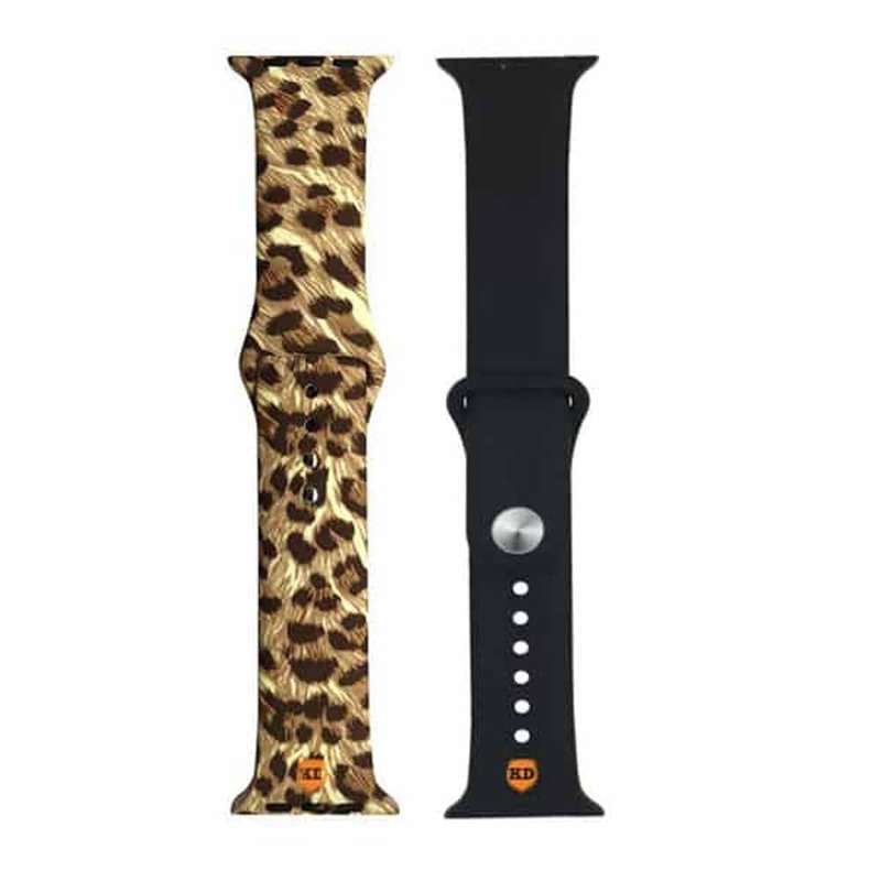 Killer Deals Silicone Strap for 42/44/45/49mm Apple Watch (S/M)- Black and Cheetah Combo