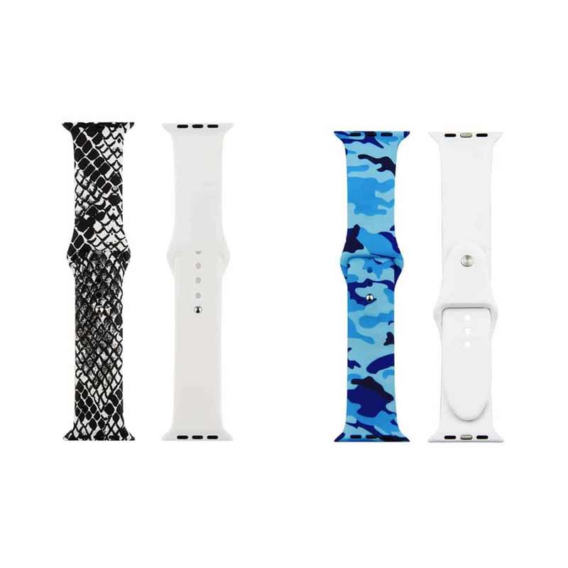 Killer Deals Silicone Strap for 38/40/41mm Apple Watch- Snake Skin & Camo Blue- S/M & M/L 2 Pack