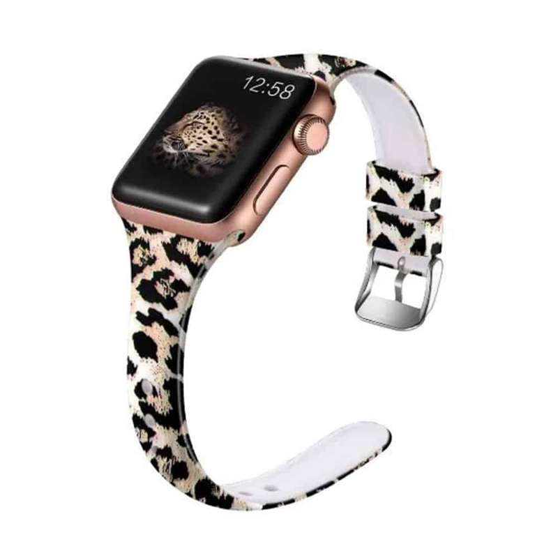 Slim Style Silicone Strap for 38/40/41mm Apple Watch- Leopard- S/M