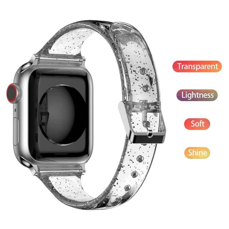 Killer Deals Transparent Glitter TPU Strap Band for Apple Watch 42/44/45/49mm - Silver