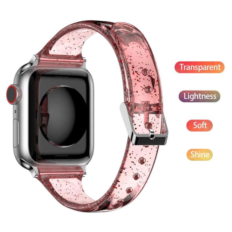 Killer Deals Transparent Glitter TPU Strap Band for Apple Watch 42/44/45/49mm - Silver