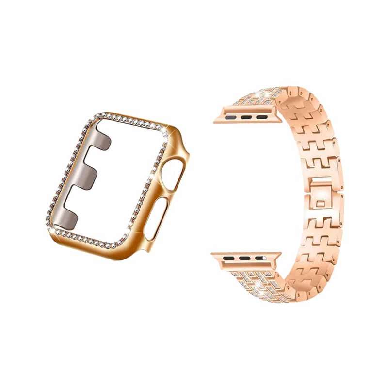 Killer Deals 40mm Apple Watch Rhinestone PC Shiny Protective Frame + stainless-steel strap - Rose...