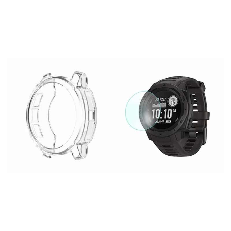Killer Deals TPU case and 31mm Glass Screen Protector for Garmin Instinct Watch Clear- Combo
