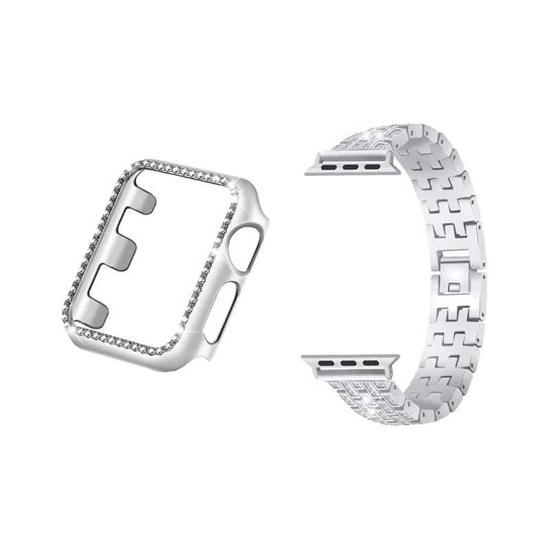 Killer Deals 40mm Apple Watch Rhinestone PC Shiny Protective Frame + stainless-steel strap - Silver
