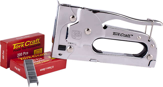 TORK CRAFT STAPLE GUN LIGHT DUTY WITH 400PC 0.7MMX8MM JT21 STAPLES