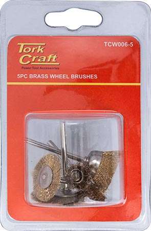 TORK CRAFT WIRE BRUSHES MINI 5PC BRASS 3.2mm SHAFT ASSORTED SHAPES