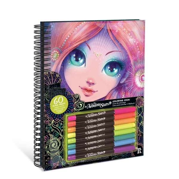 Nebulous Stars Black Pages Colouring Book Coralia & Neon Gel Pens