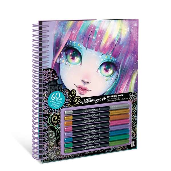 Nebulous Stars Black Pages Colouring Book Isadora with 8 Metallic Gel Pens