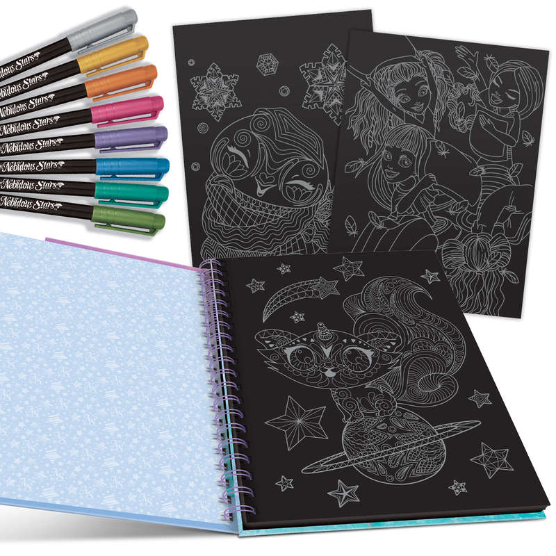 Nebulous Stars Black Pages Colouring Book Isadora with 8 Metallic Gel Pens