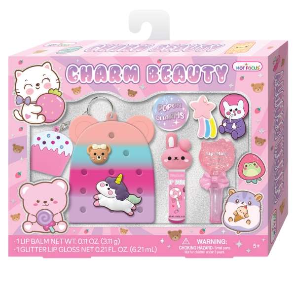 Hot Focus Charm Beauty Set Lip Balm, Glitter Lip Gloss & Collectible Bag Charms