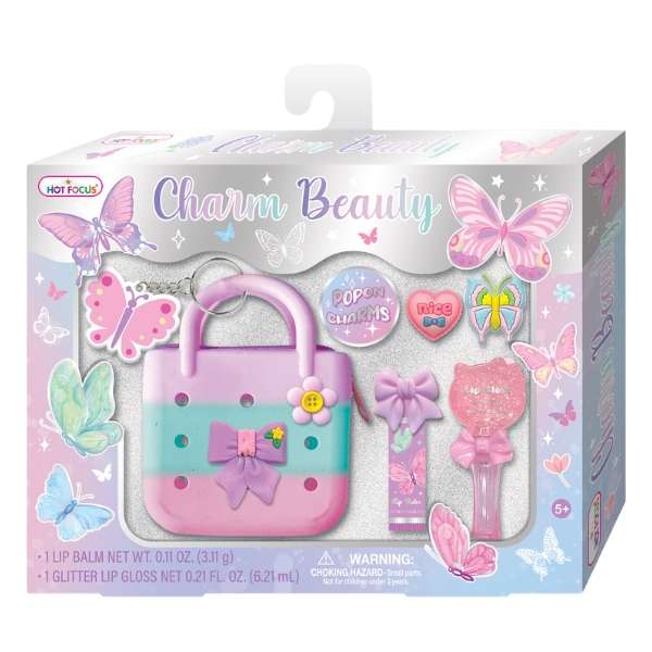 Hot Focus Charm Beauty Set, Lip Balm, Glitter Lip Gloss & Collectible Bag Charms