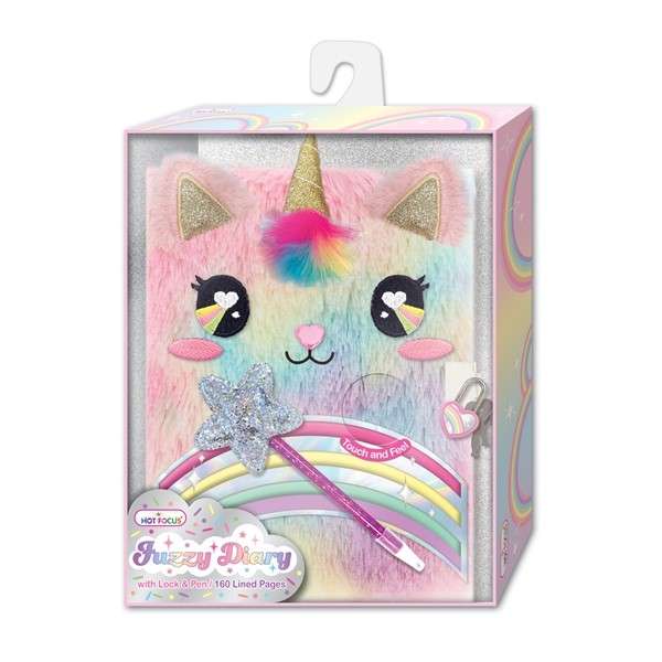Hot Focus Rainbow Fuzzy Diary Book with Lock Set