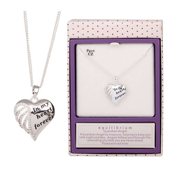 Equilibrium Silver Plated Necklace Angel Sentiment Heart