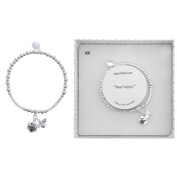Equilibrium Silver Plated Bracelet 2 Halves Msg  Happy