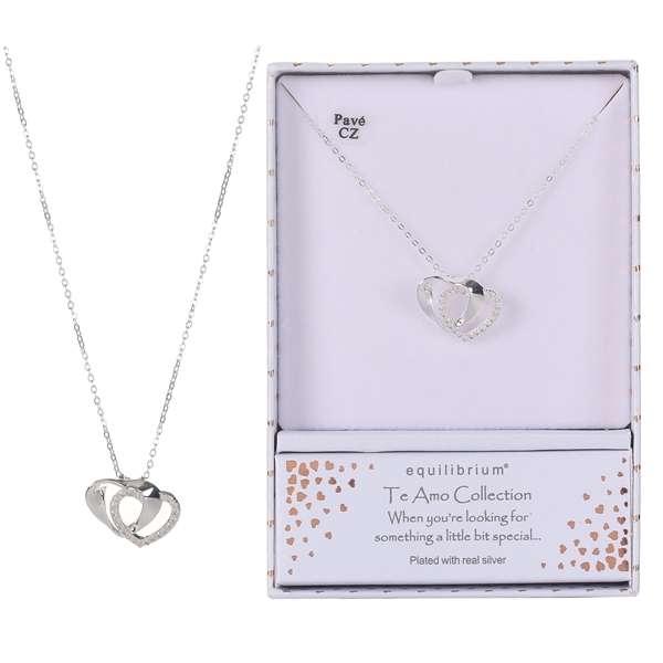 Equilibrium Silver Plated Necklace Te Amo Entwined Heart