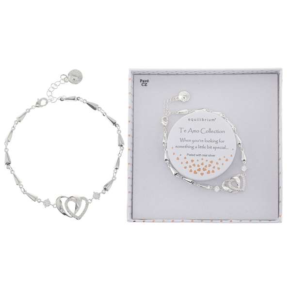 Equilibrium Silver Plated Bracelet Te Amo Entwined Heart