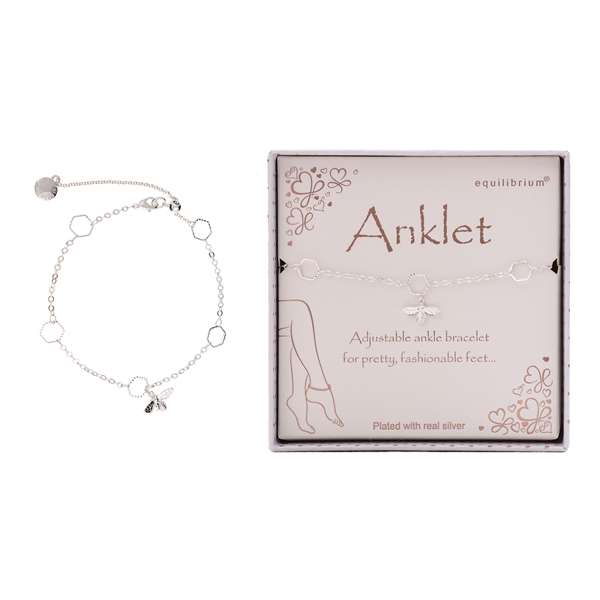 Equilibrium Silver Plated Anklet Honeycomb Bee