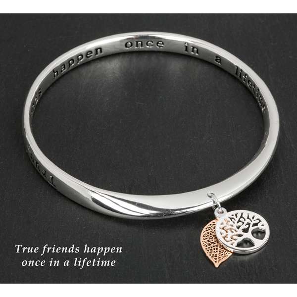 Equilibrium Silver Plated Bangle Two Tone Tree Life